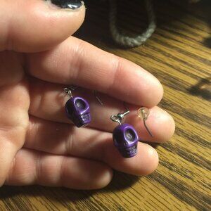 Purple Handmade Skull Earrings